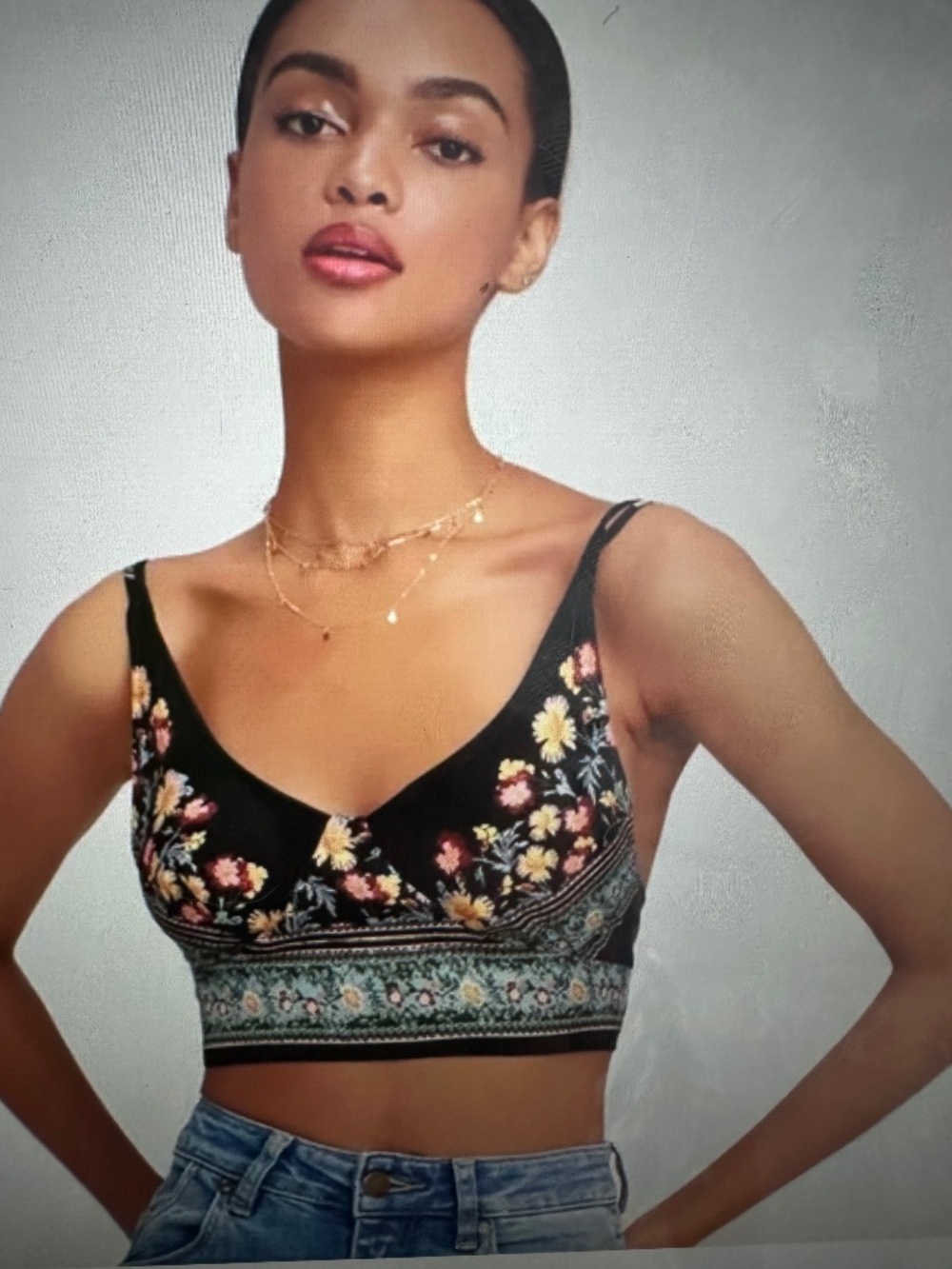 Free People Flame and Famingo Cropped Satin Halter. large